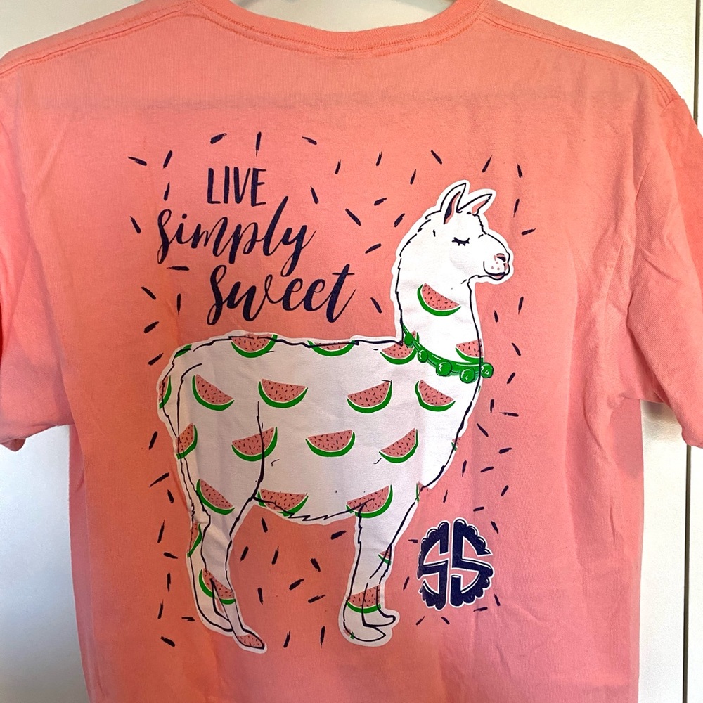 Simply Southern peach colored watermelon llama t-shirt women’s size Medium